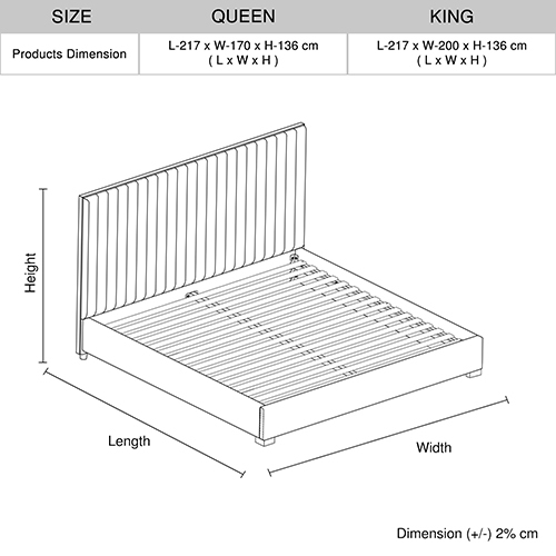 Bed Frame Polyester Fabric Padded Upholstery High Quality Slats Polished Stainless Steel Feet Queen Size