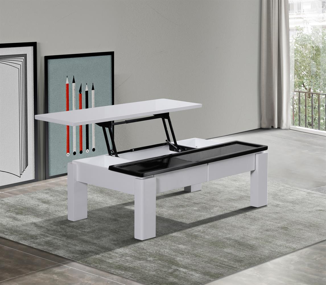 Coffee Table High Gloss Finish Lift Up Top MDF Black & White Colour Interior Storage