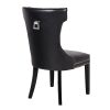 2x Dining Chair Black Leatherette Upholstery Button Studding Deep Quilting Wooden Frame Back With Lion Ring And Nail Rubber Wood Legs