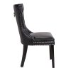 2x Dining Chair Black Leatherette Upholstery Button Studding Deep Quilting Wooden Frame Back With Lion Ring And Nail Rubber Wood Legs