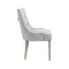 2x Dining Chair Light Gray Linen Fabric Button Studding Wooden Frame Rubber Wood Legs