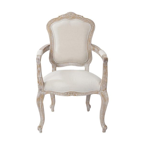 2X Armchair White Washed Wooded & Beige Color Fabric