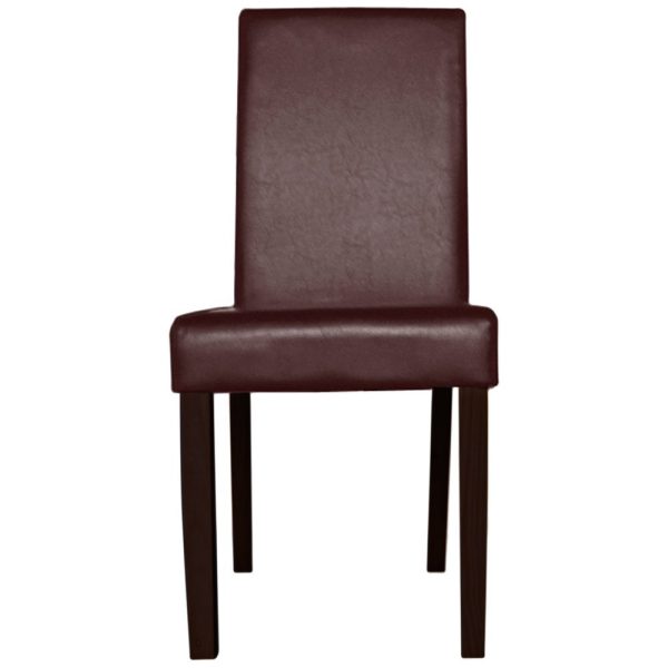 2x Wooden Frame Brown Leatherette Dining Chairs with Solid Pine Legs