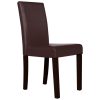 2x Wooden Frame Brown Leatherette Dining Chairs with Solid Pine Legs