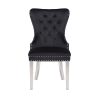 2x Dining Chair Black Velvet Upholstery Button Studding Deep Quilting Wooden Frame Back With Lion Ring And Nail Stainless Steel Legs