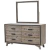 Dresser with 6 Storage Drawers in Solid Acacia With Mirror in Silver Brush Colour