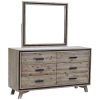 Dresser with 6 Storage Drawers in Solid Acacia With Mirror in Silver Brush Colour