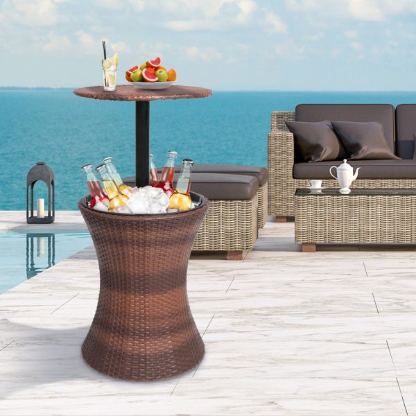 Cooler Ice Bucket Table Bar Outdoor Setting Furniture Patio Pool Storage Box – Black and Brown