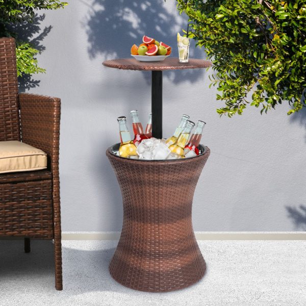 Cooler Ice Bucket Table Bar Outdoor Setting Furniture Patio Pool Storage Box – Black and Brown