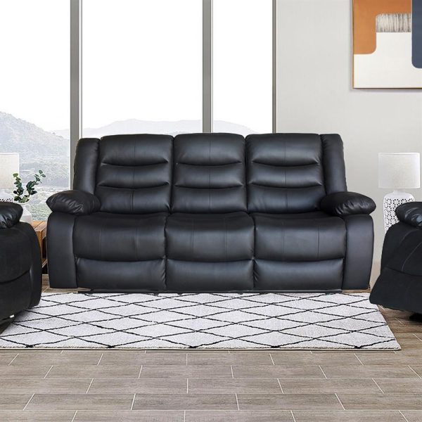 3 Seater Recliner Sofa In Faux Leather Lounge Couch in Black