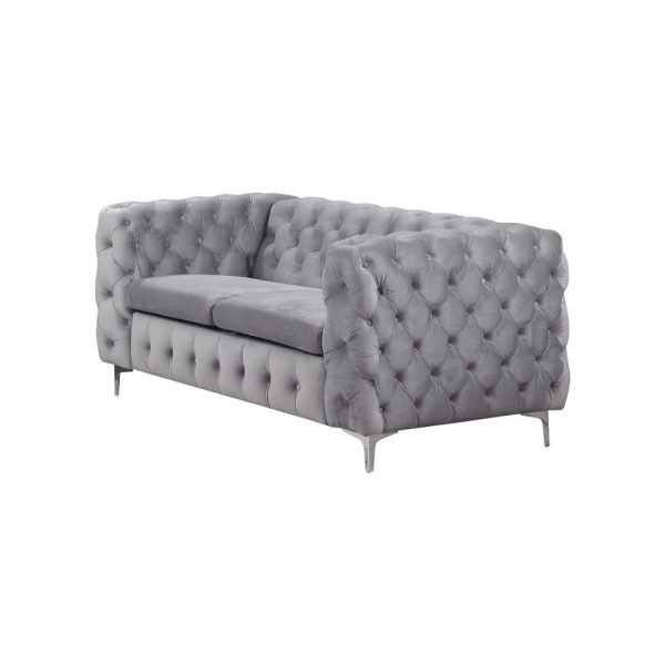 3+2+1 Seater Sofa Classic Button Tufted Lounge in Grey Velvet Fabric with Metal Legs