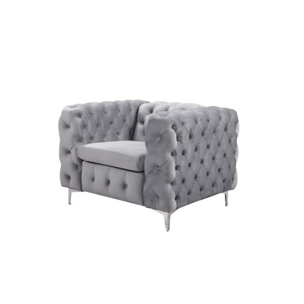 3+2+1 Seater Sofa Classic Button Tufted Lounge in Grey Velvet Fabric with Metal Legs