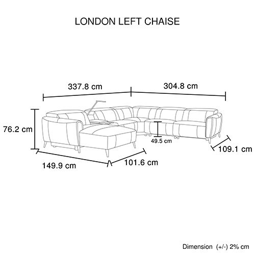 Corner Sofa Chaise Premium Genuine Leather Power Slide Left Chaise Cup-Holder Charging Point