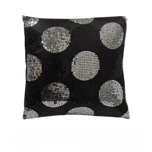 Sequined Black Silver Squared Filled Cushion