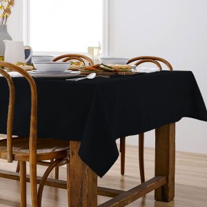 Base Black Linen Look 100% Cotton Tablecloth 150 x 300 cm