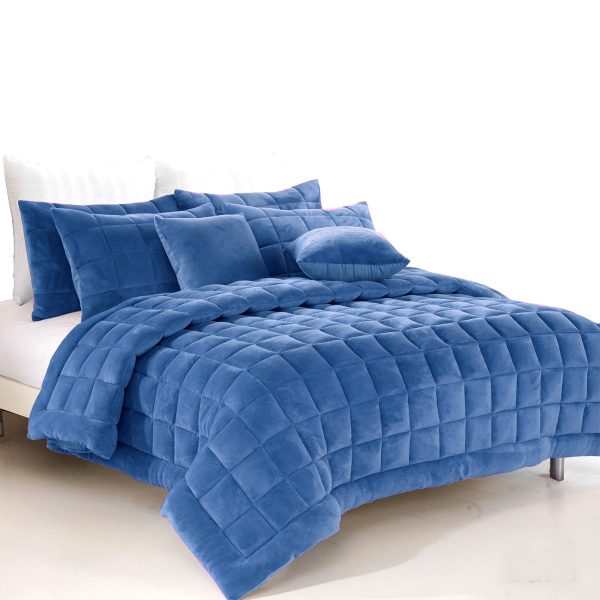 Augusta Faux Mink Quilt / Comforter Set Denim Super King