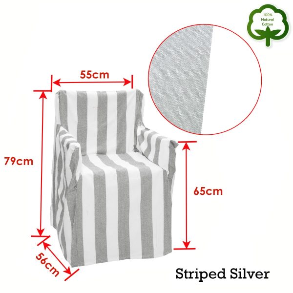 Alfresco 100% Cotton Director Chair Cover – Striped Silver