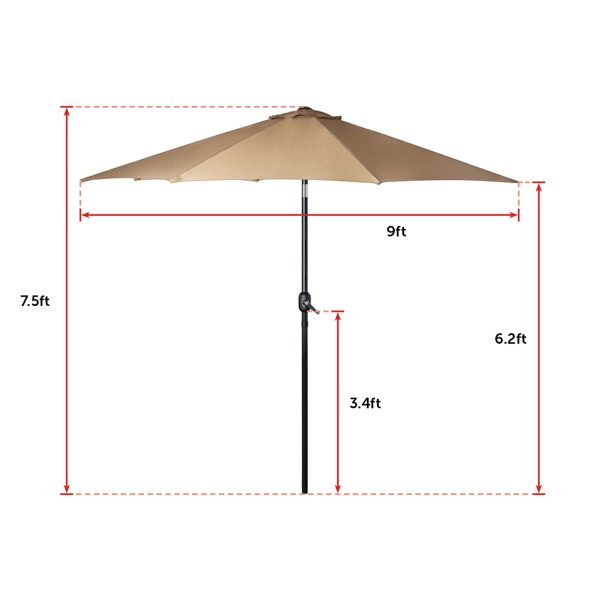 9FT Patio Umbrella Outdoor Garden Table Umbrella with 8 Sturdy Ribs