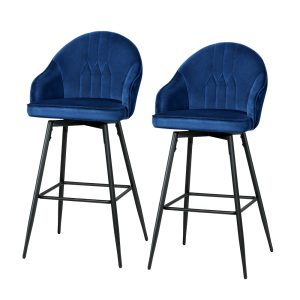 Set of 2 Bar Stools Kitchen Stool Dining Chairs Velvet Chair Barstool Mesial