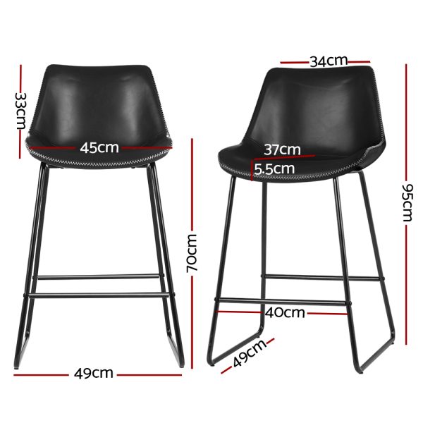 Set of 2 Bar Stools Kitchen Metal Bar Stool Dining Chairs PU Leather