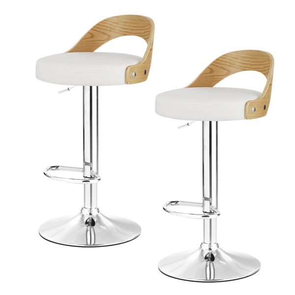 Set of 2 Bar Stools Kitchen Gas Lift Wooden Stool Metal Barstools Swivel