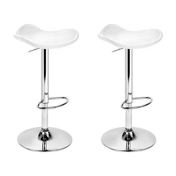 2x Bar Stools Leather Gas Lift Chair White