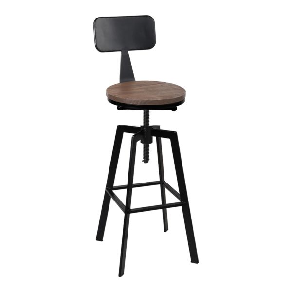 Rustic Industrial Style Metal Bar Stool – Black and Wood