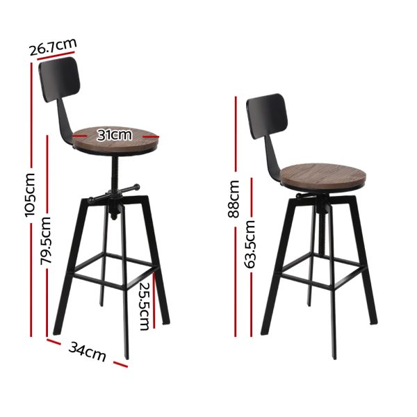 Rustic Industrial Style Metal Bar Stool – Black and Wood