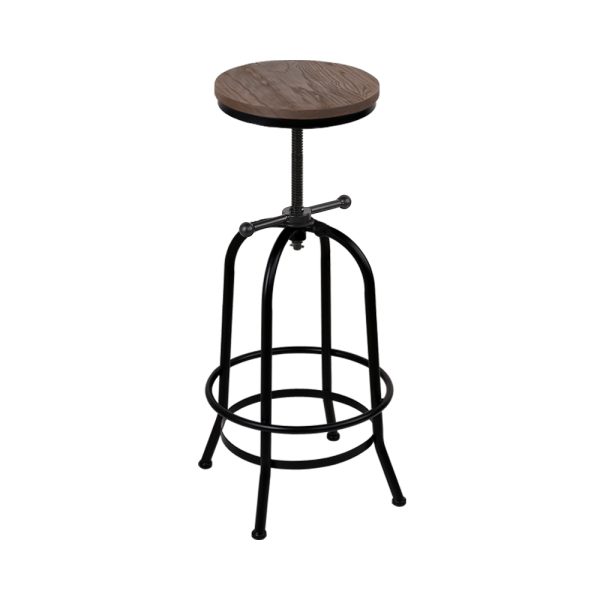 Bar Stool Industrial Round Seat Wood Metal – Black and Brown