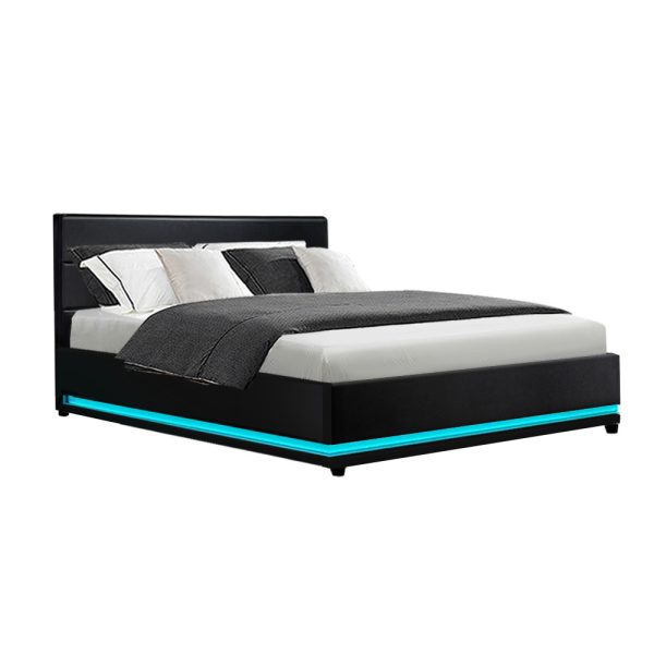 Benda LED Bed Frame PU Leather Gas Lift Storage