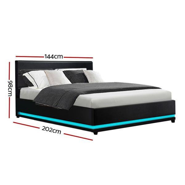 Benda LED Bed Frame PU Leather Gas Lift Storage