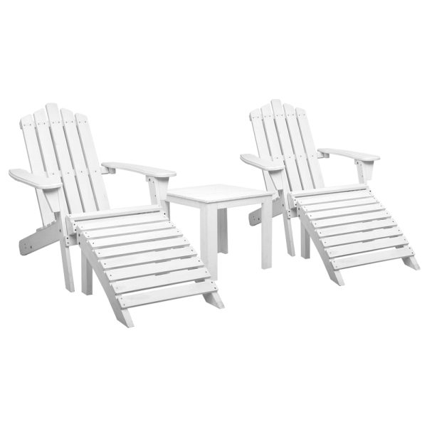 5PC Adirondack Outdoor Table and Chairs Wooden Sun Lounge Patio Furniture White