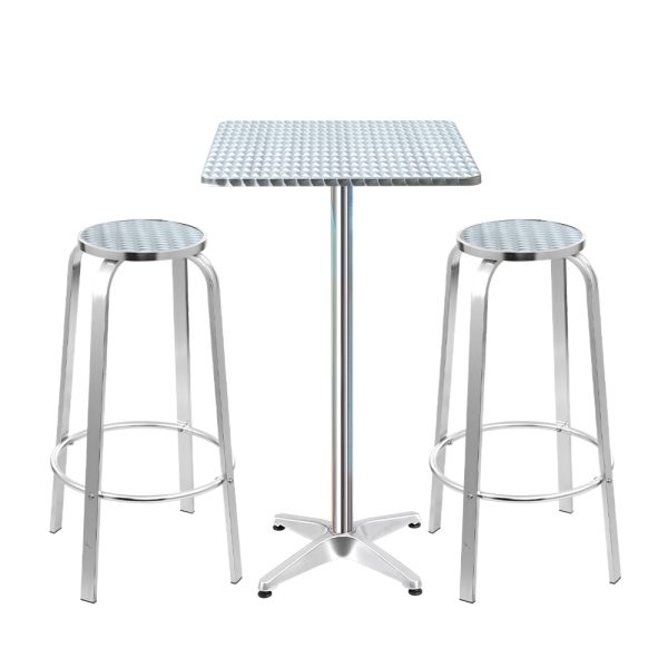 Outdoor Bistro Set Bar Table Stools Adjustable Aluminium Cafe 3PC