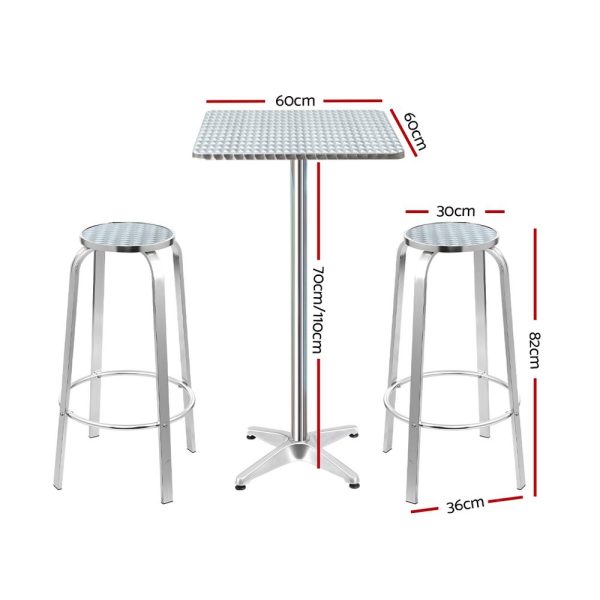 Outdoor Bistro Set Bar Table Stools Adjustable Aluminium Cafe 3PC