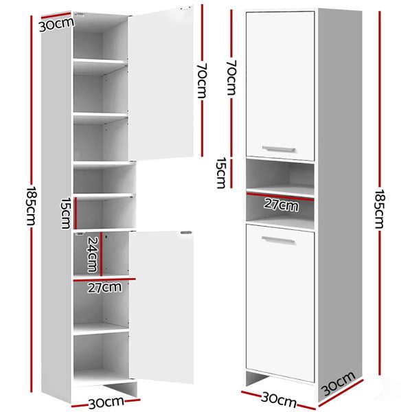 185cm Bathroom Cabinet Tallboy Furniture Toilet Storage Laundry Cupboard