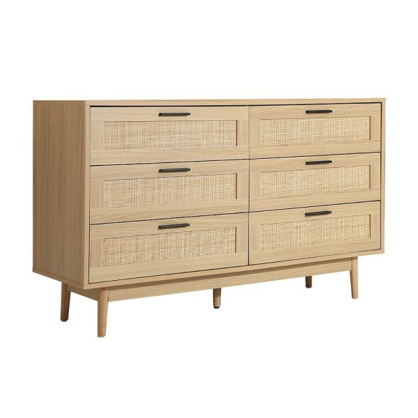 Chest of Drawers Rattan Tallboy Cabinet Bedroom Clothes Storage Wood