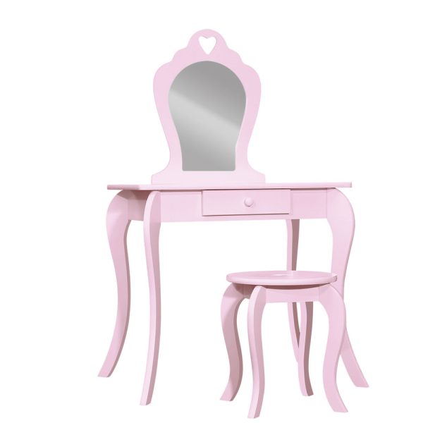 Kids Vanity Dressing Table Stool Set Mirror Princess Children Makeup