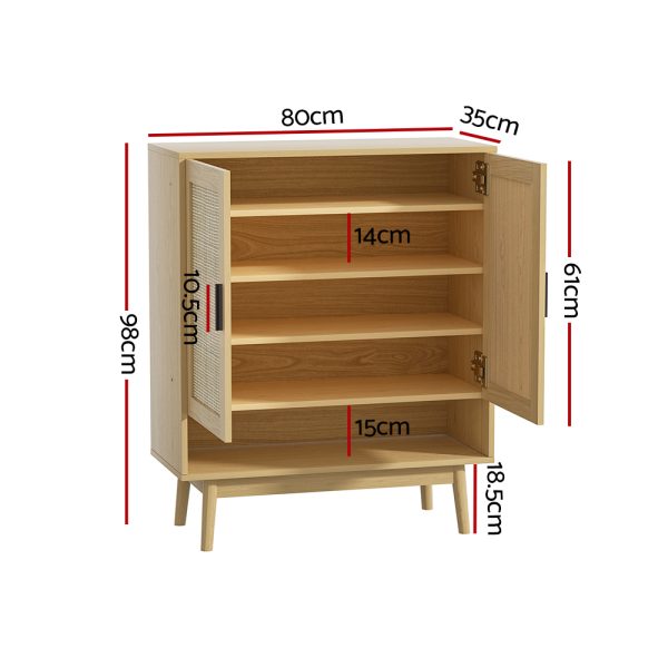 Shoe Cabinet Rattan Shoes Storage Rack Organiser Wooden Cupboard Shelf