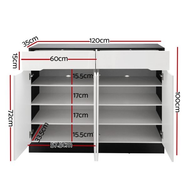 120cm Shoe Cabinet Shoes Storage Rack High Gloss Cupboard Drawers