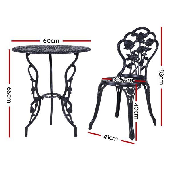 3PC Outdoor Setting Cast Aluminium Bistro Table Chair Patio