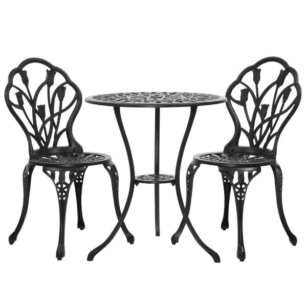 3PC Outdoor Setting Cast Aluminium Bistro Table Chair Patio