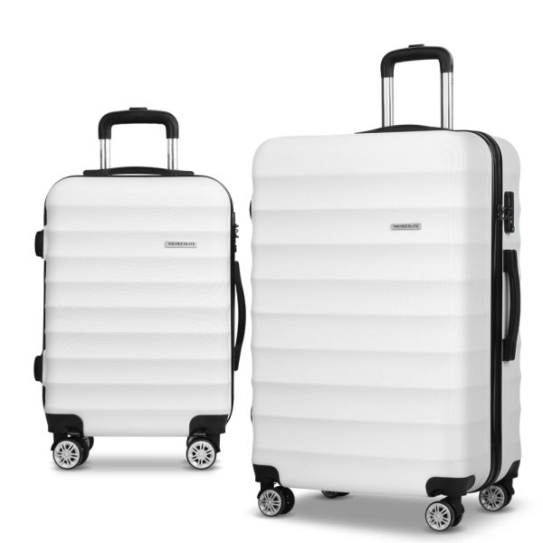 Luggage Trolley Set Travel Suitcase TSA Hard Case White