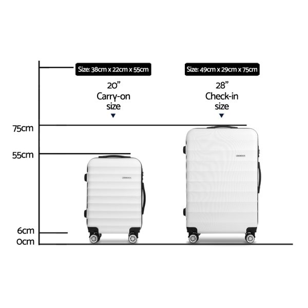 Luggage Trolley Set Travel Suitcase TSA Hard Case White