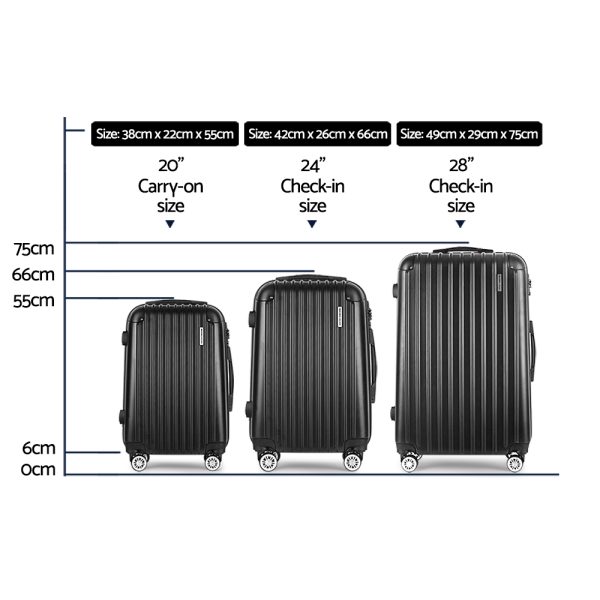 3pcs Luggage Set Travel Suitcase Storage Organiser TSA lock