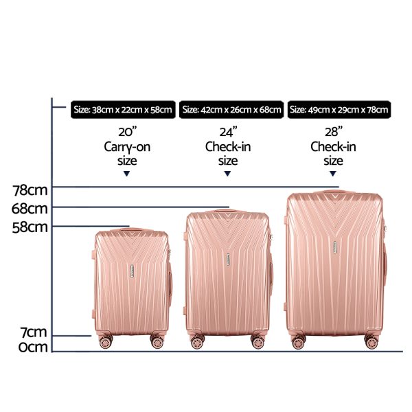 3pc Luggage 20” 24” 28” Trolley Suitcase Sets Travel TSA Hard Case Lightweight