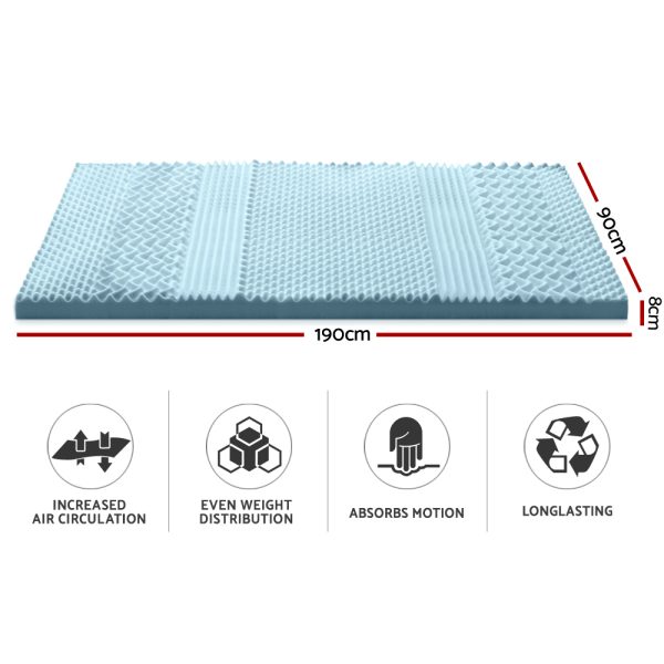 Bedding Cool Gel 7-zone Memory Foam Mattress Topper w/Bamboo Cover 8cm