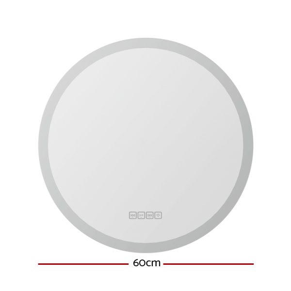 Bluetooth LED Wall Mirror With Light 60CM Bathroom Decor Round Mirrors