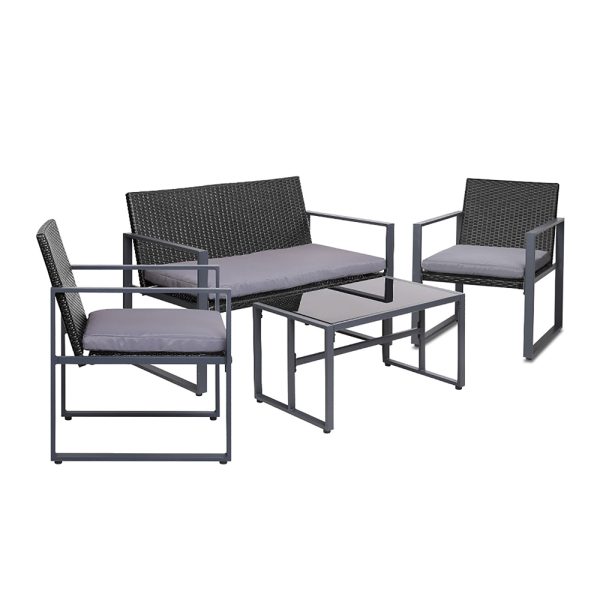 4PC Outdoor Furniture Patio Table Chair Black