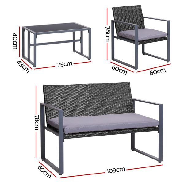 4PC Outdoor Furniture Patio Table Chair Black