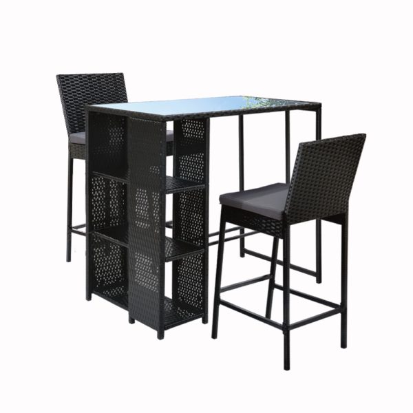 3-Piece Outdoor Bar Set Patio Dining Chairs Wicker Table Stools